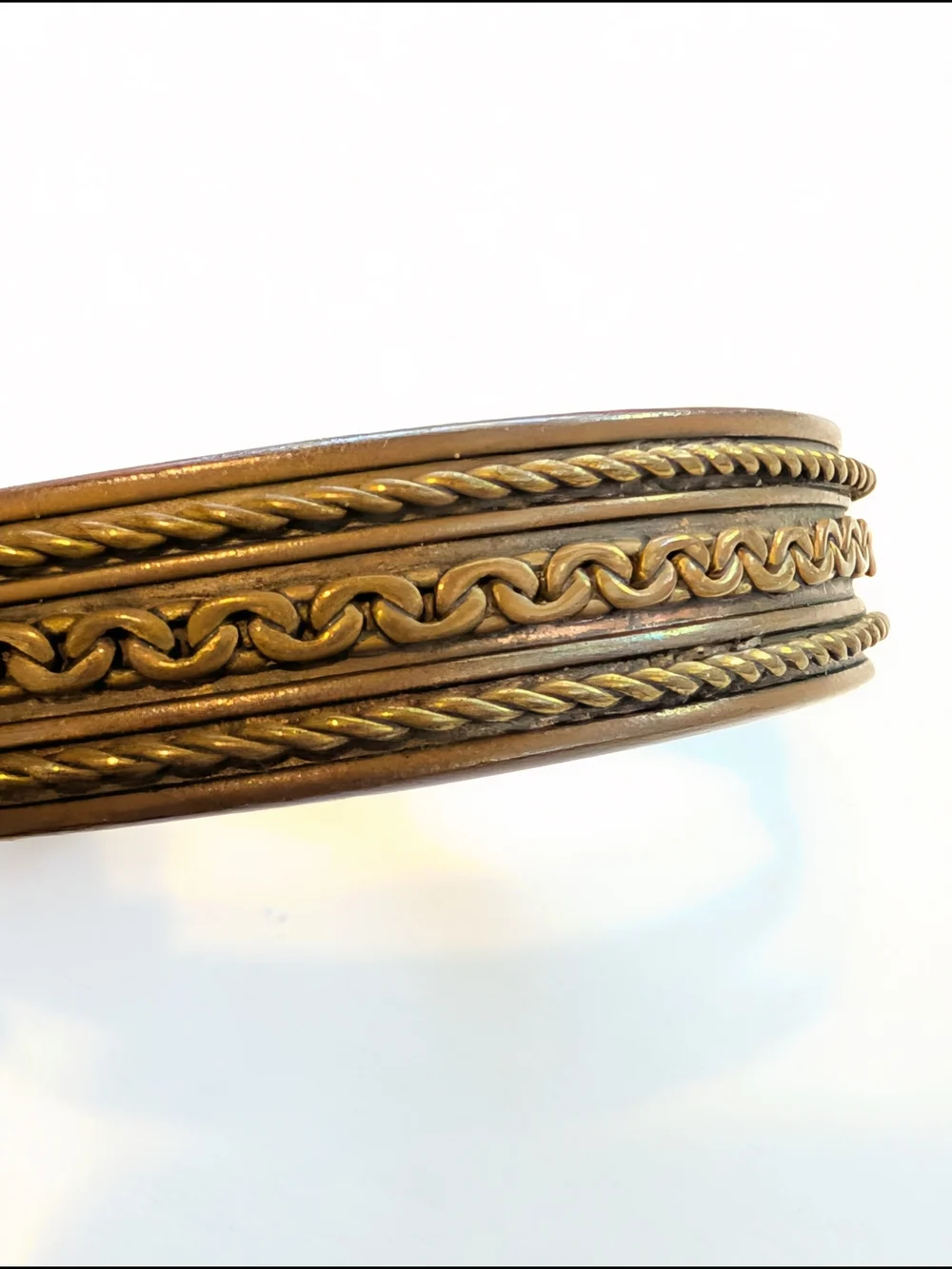 Copper Magnetic Cuff Bracelet with Braided Accent - Brown